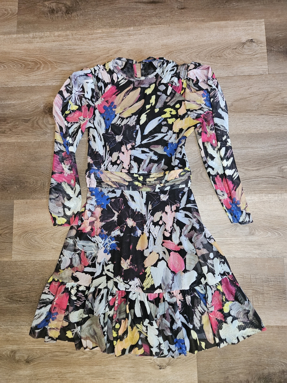 Ted Baker London Payslyy Floral Print Mesh Long-Sleeve Minidress Sz. 0